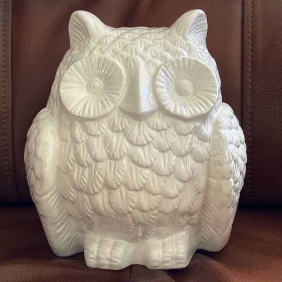 Glossy White Ceramic Owl Decor - Picture 1 of 3